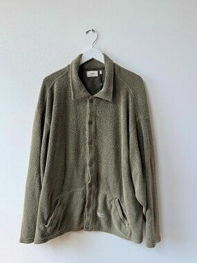 Joah Brown Sherpa Fleece Button-Down Jacket in Olive | NWT